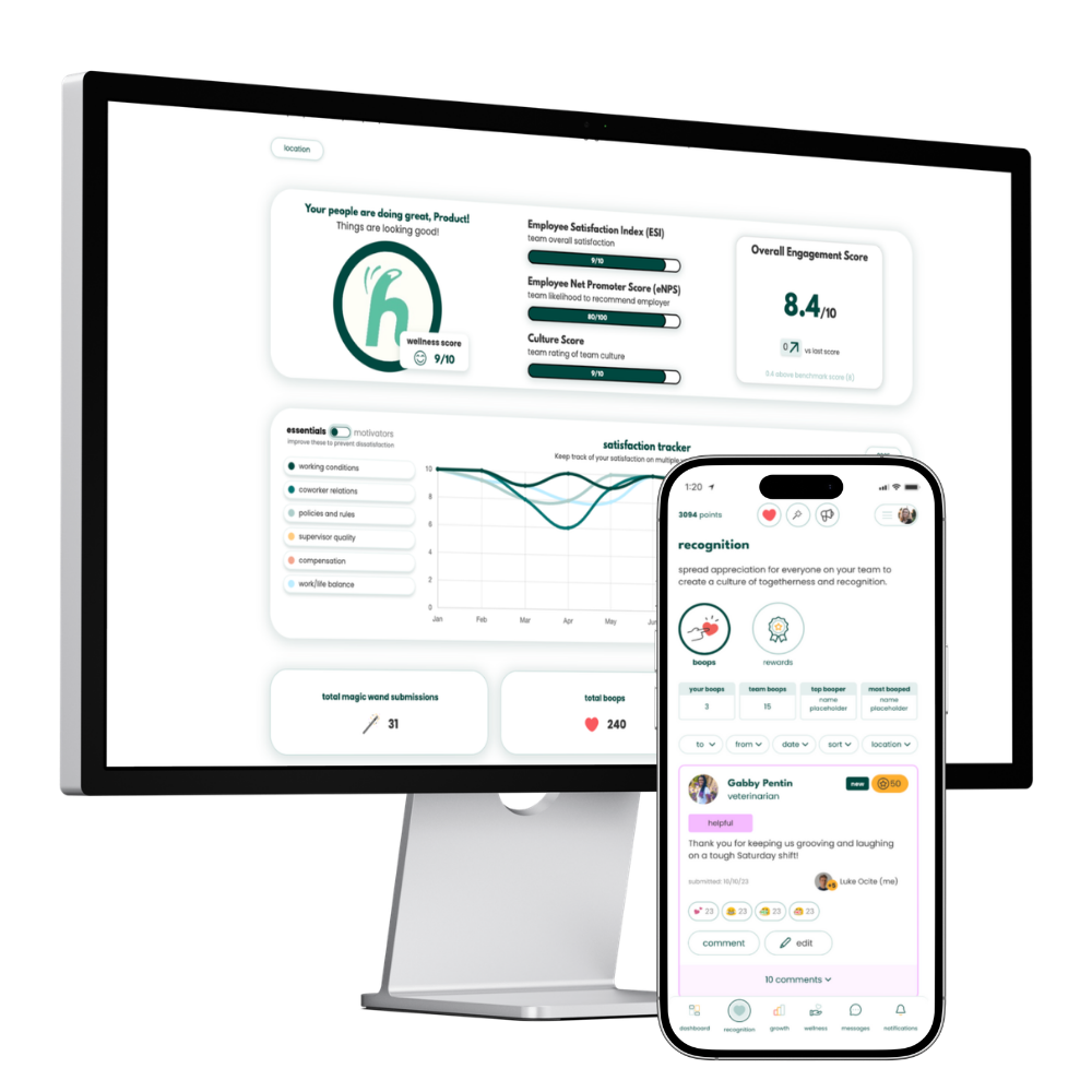 Ask to see both sides in the same demo: the manager dashboard and the employee-facing app it's built on top of.
