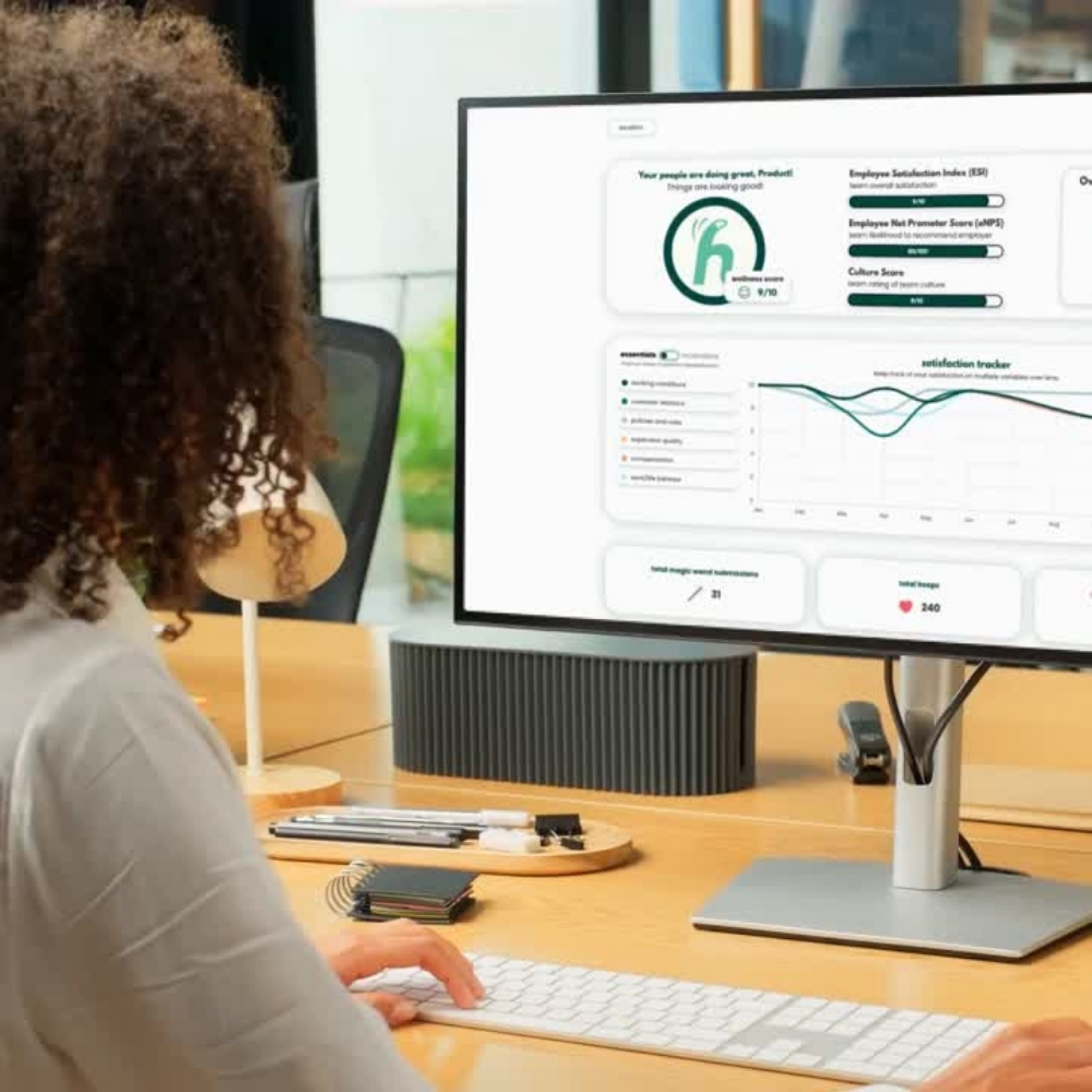 The manager-facing view: satisfaction, eNPS, and culture score broken out by factor, not buried in a quarterly export.
